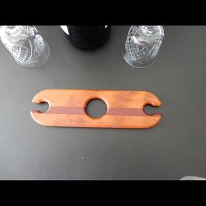 Fine hardwood Wine glass holder with 2 crystal wine glasses - handmade